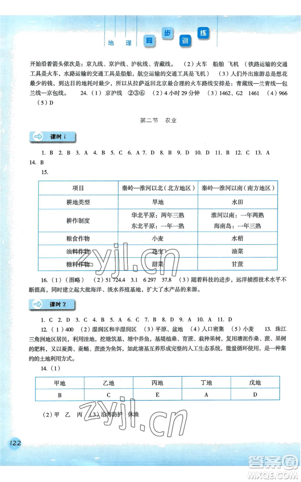 河北人民出版社2022同步訓練八年級上冊地理人教版參考答案