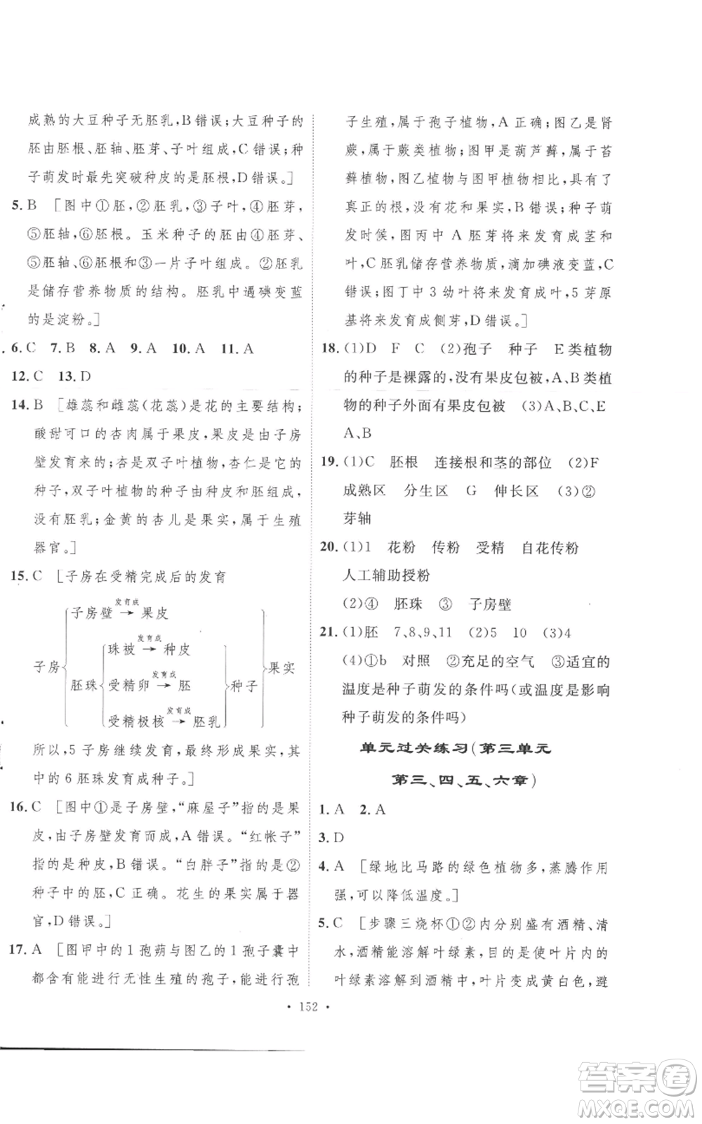 安徽人民出版社2022思路教練同步課時作業(yè)七年級上冊生物人教版參考答案