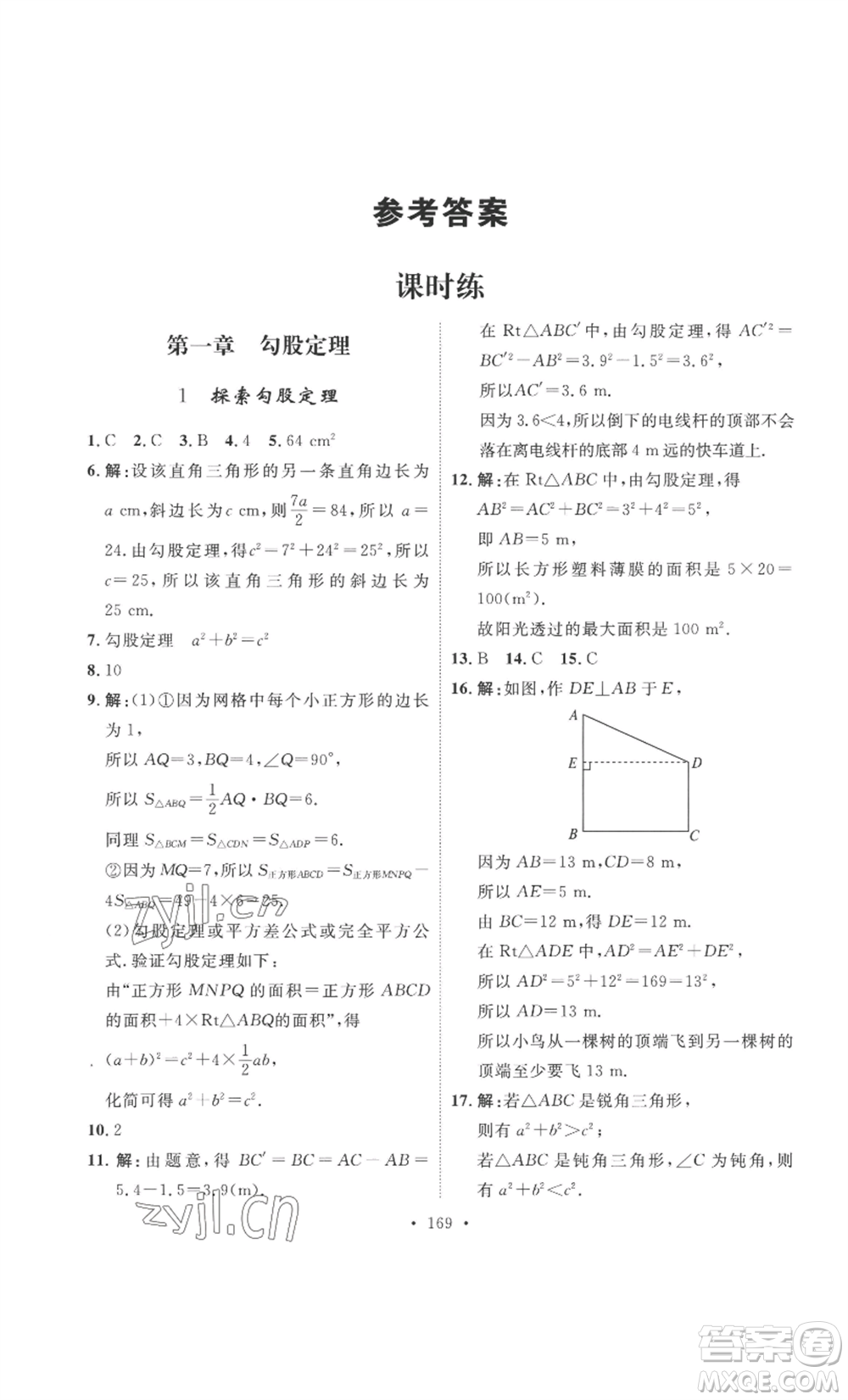 安徽人民出版社2022思路教練同步課時作業(yè)八年級上冊數(shù)學北師大版參考答案