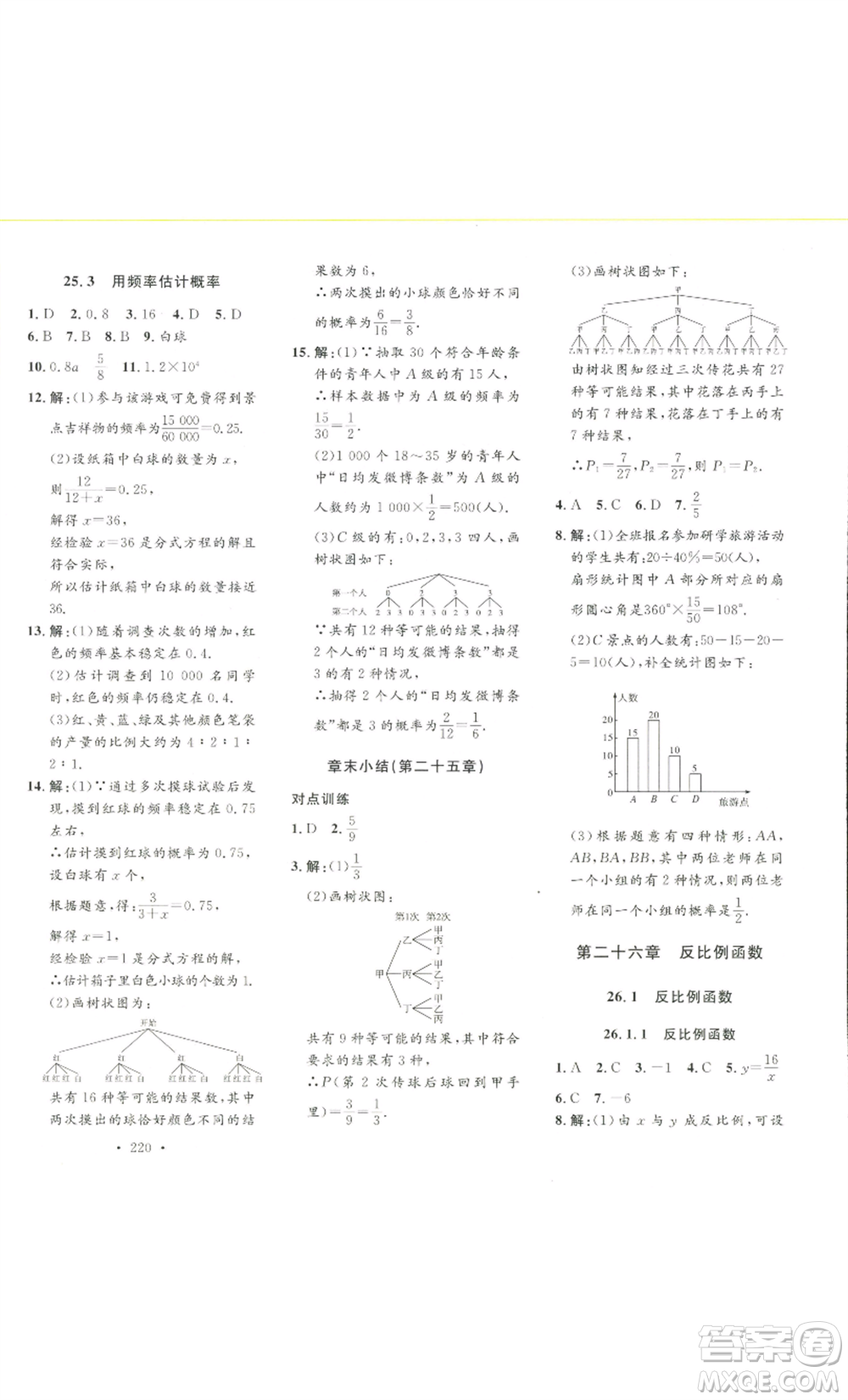 安徽人民出版社2022思路教練同步課時作業(yè)九年級數(shù)學(xué)人教版參考答案