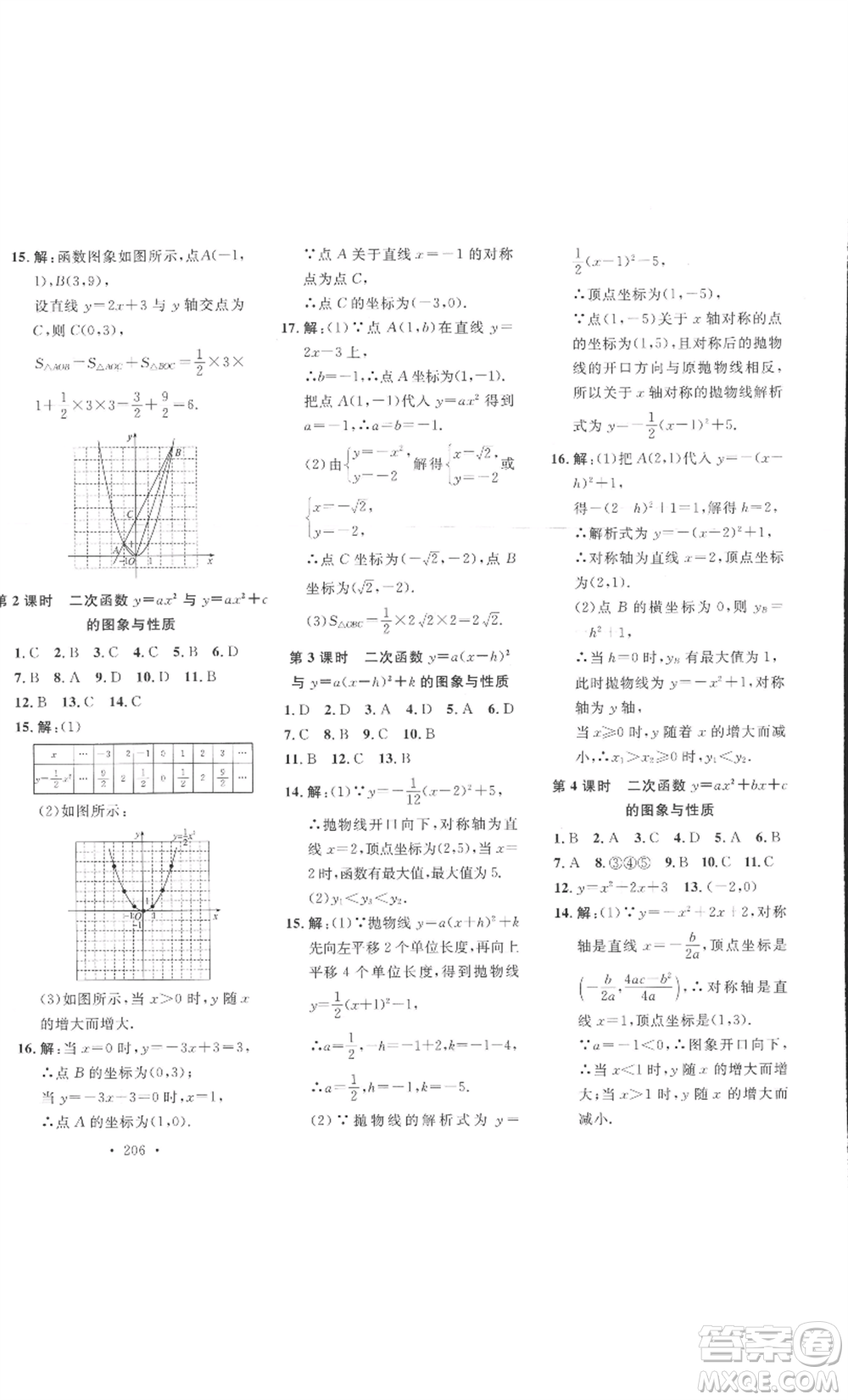 安徽人民出版社2022思路教練同步課時作業(yè)九年級數(shù)學(xué)北師大版參考答案