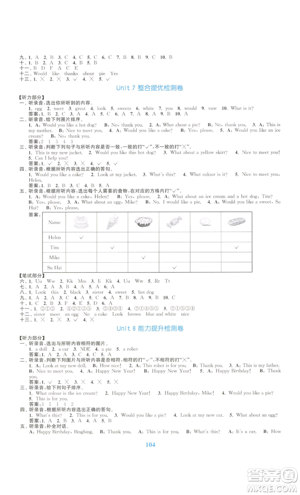 北方婦女兒童出版社2022復(fù)習(xí)金卷同步跟蹤大試卷三年級上冊英語蘇教版參考答案