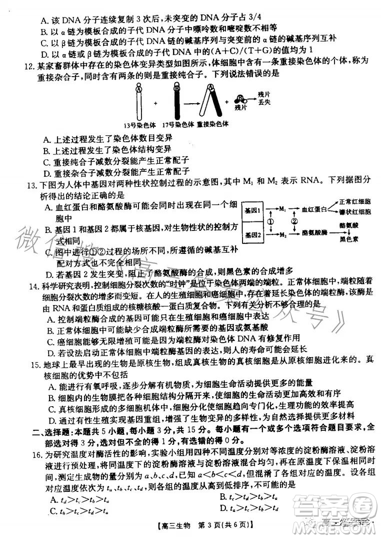 山東2023屆高三金太陽11月聯(lián)考23139C生物試卷答案