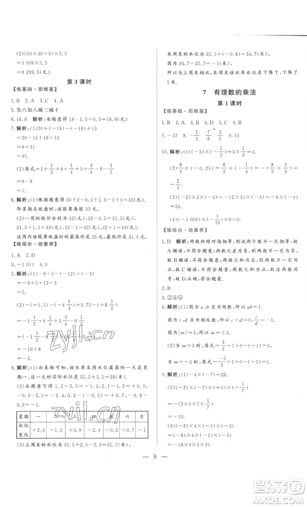 山東文藝出版社2022綜合訓(xùn)練初中課堂同步訓(xùn)練五四學(xué)制六年級(jí)上冊(cè)數(shù)學(xué)魯教版參考答案