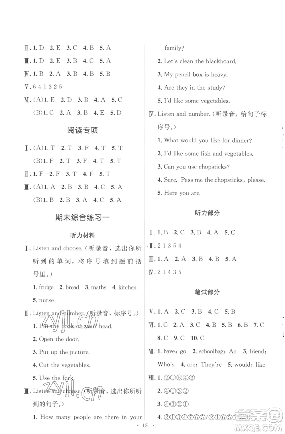 人民教育出版社2022人教金學(xué)典同步解析與測(cè)評(píng)學(xué)考練四年級(jí)上冊(cè)英語人教版參考答案