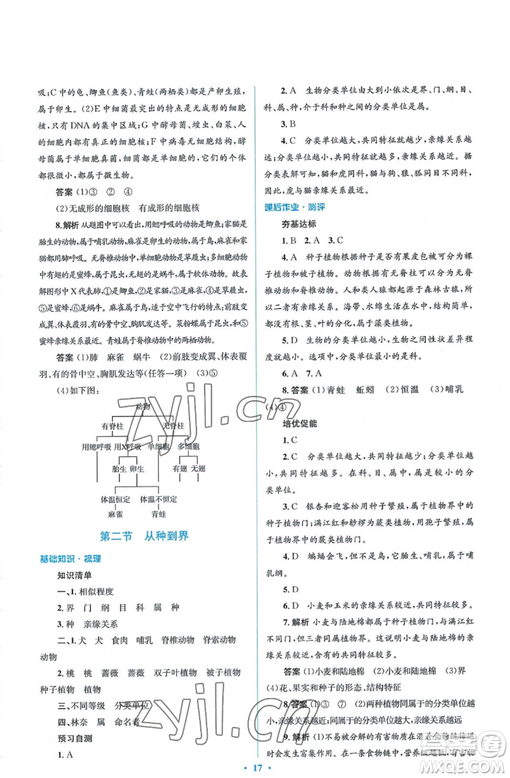 人民教育出版社2022人教金學典同步解析與測評學考練八年級上冊生物學人教版參考答案