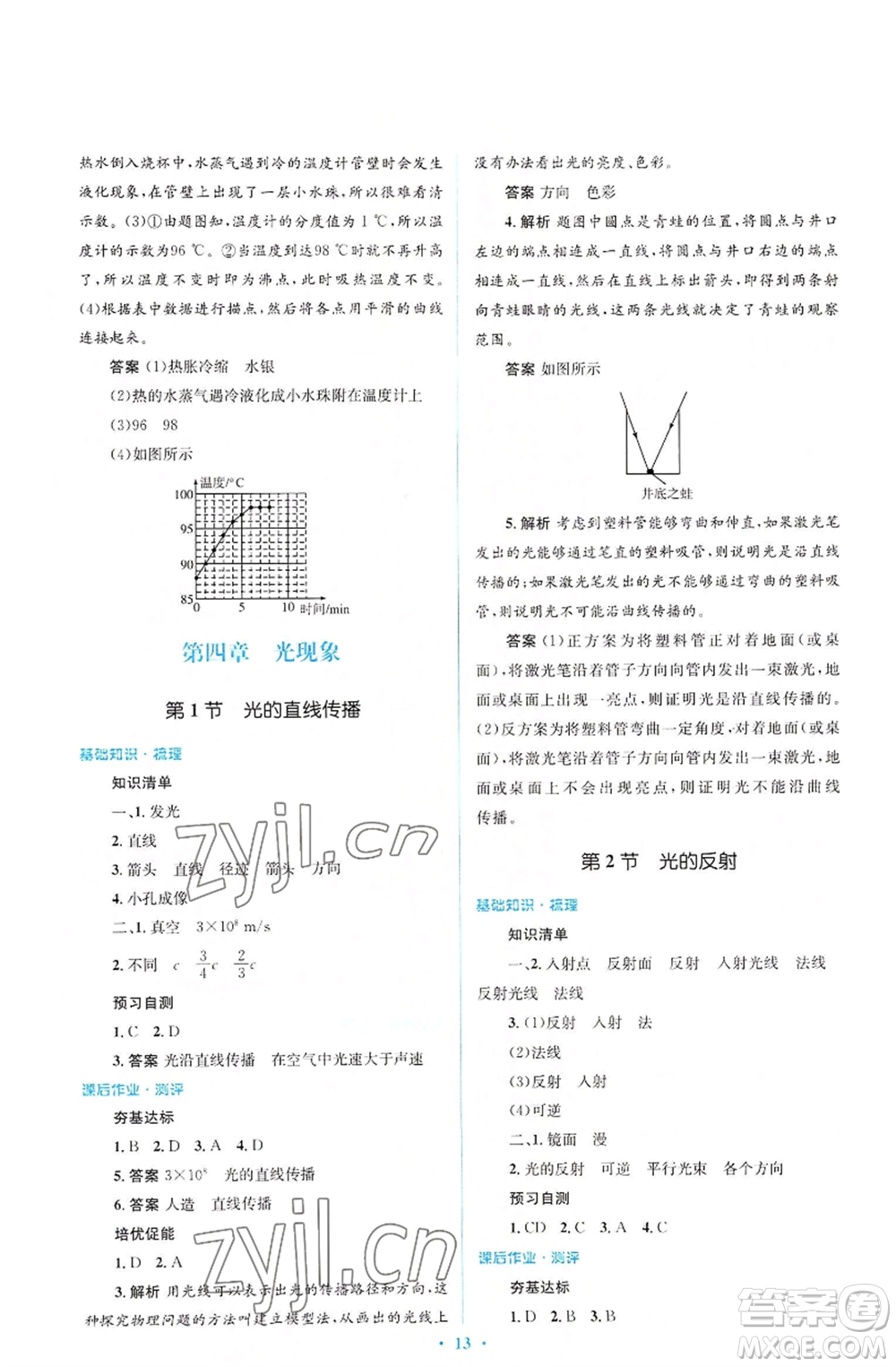 人民教育出版社2022人教金學(xué)典同步解析與測評學(xué)考練八年級上冊物理人教版參考答案