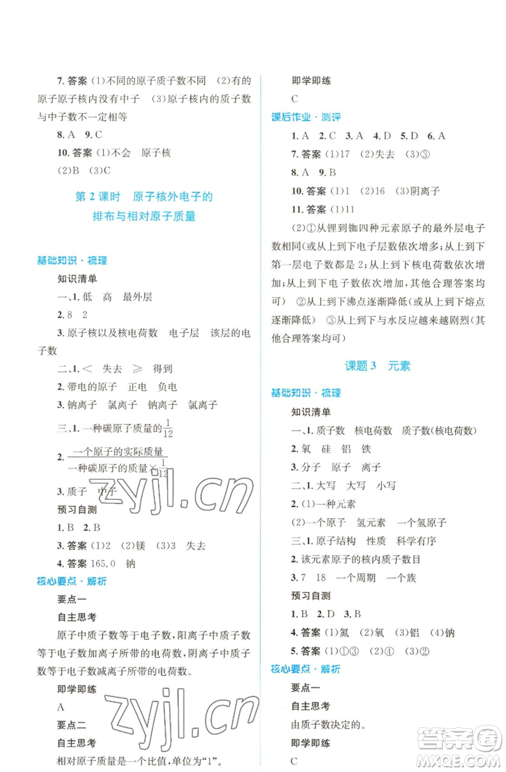 人民教育出版社2022人教金學(xué)典同步解析與測評學(xué)考練九年級上冊化學(xué)人教版參考答案