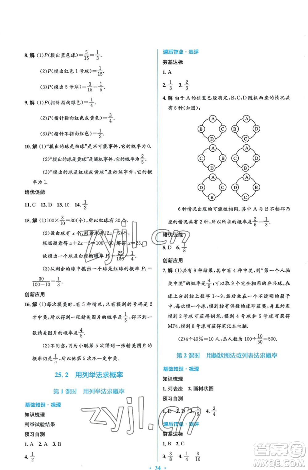 人民教育出版社2022人教金學(xué)典同步解析與測(cè)評(píng)學(xué)考練九年級(jí)上冊(cè)數(shù)學(xué)人教版參考答案