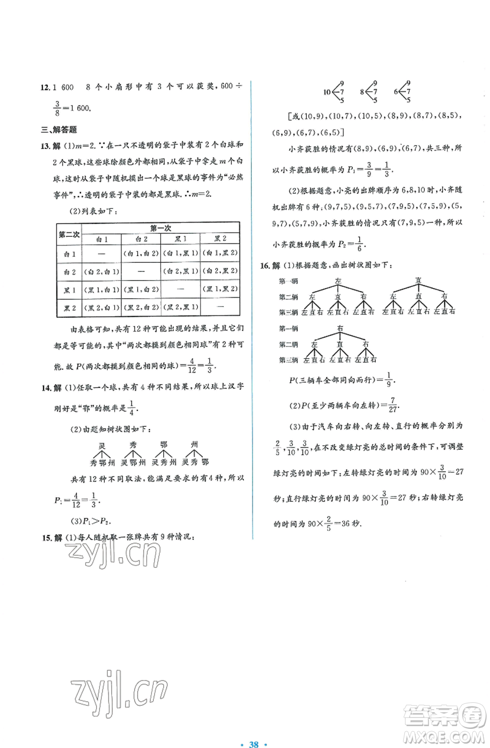 人民教育出版社2022人教金學(xué)典同步解析與測(cè)評(píng)學(xué)考練九年級(jí)上冊(cè)數(shù)學(xué)人教版參考答案