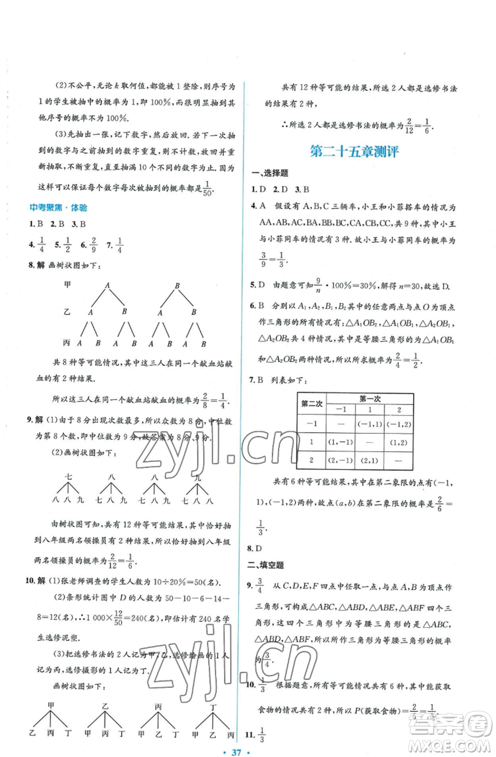 人民教育出版社2022人教金學(xué)典同步解析與測(cè)評(píng)學(xué)考練九年級(jí)上冊(cè)數(shù)學(xué)人教版參考答案