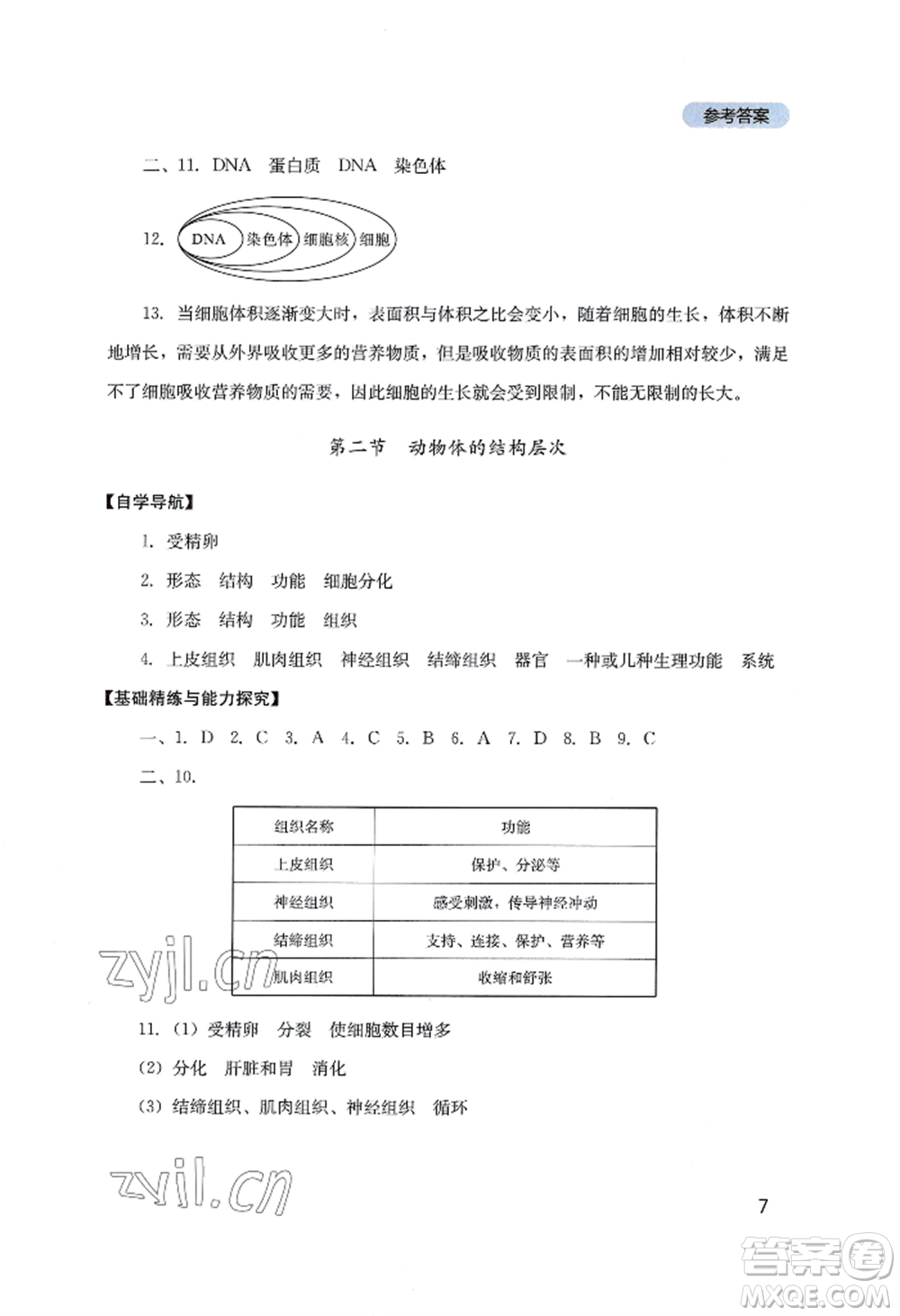 四川教育出版社2022新課程實(shí)踐與探究叢書(shū)七年級(jí)上冊(cè)生物人教版參考答案