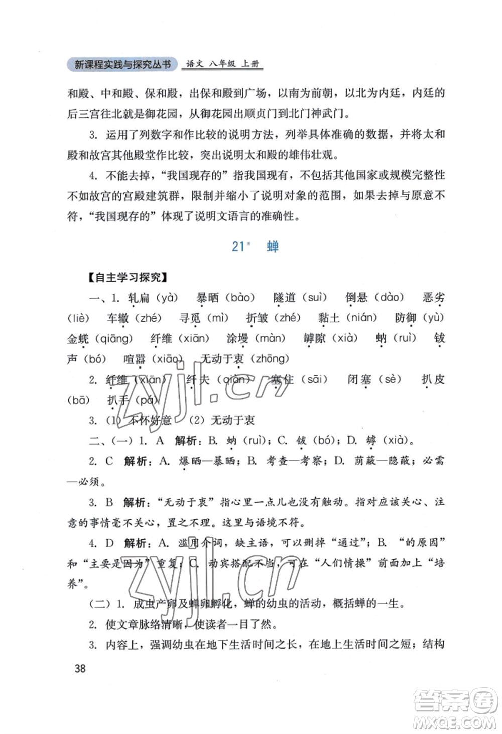 四川教育出版社2022新課程實踐與探究叢書八年級上冊語文人教版參考答案