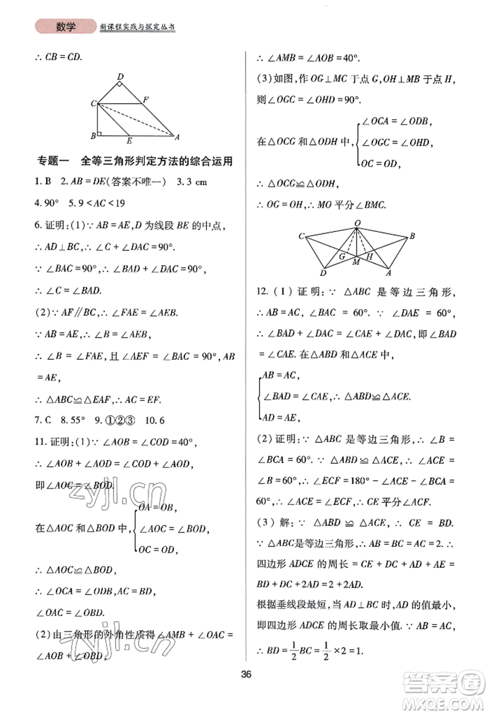 四川教育出版社2022新課程實(shí)踐與探究叢書八年級(jí)上冊(cè)數(shù)學(xué)華師大版參考答案