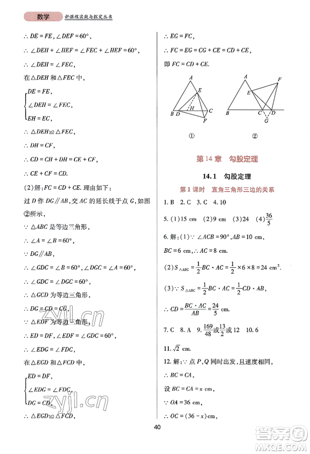 四川教育出版社2022新課程實(shí)踐與探究叢書八年級(jí)上冊(cè)數(shù)學(xué)華師大版參考答案