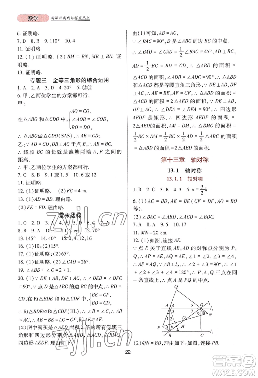四川教育出版社2022新課程實(shí)踐與探究叢書八年級(jí)上冊(cè)數(shù)學(xué)人教版參考答案