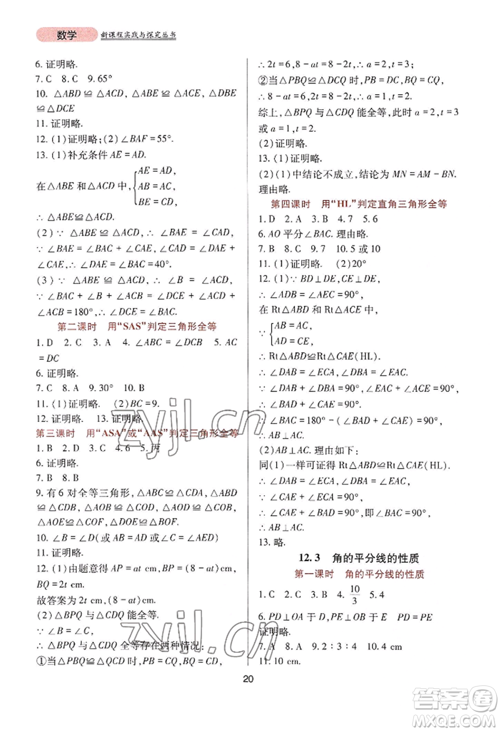 四川教育出版社2022新課程實(shí)踐與探究叢書八年級(jí)上冊(cè)數(shù)學(xué)人教版參考答案
