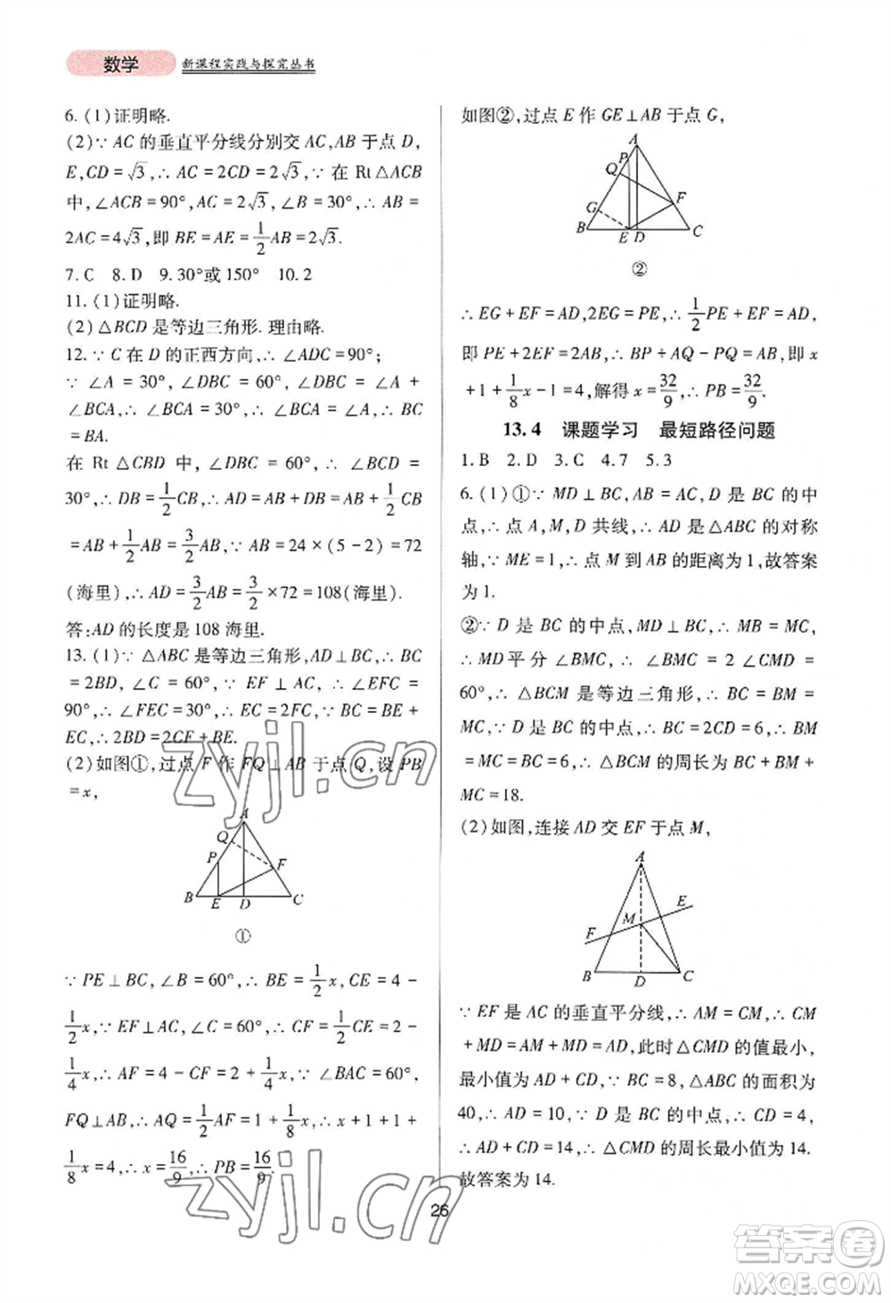 四川教育出版社2022新課程實(shí)踐與探究叢書八年級(jí)上冊(cè)數(shù)學(xué)人教版參考答案