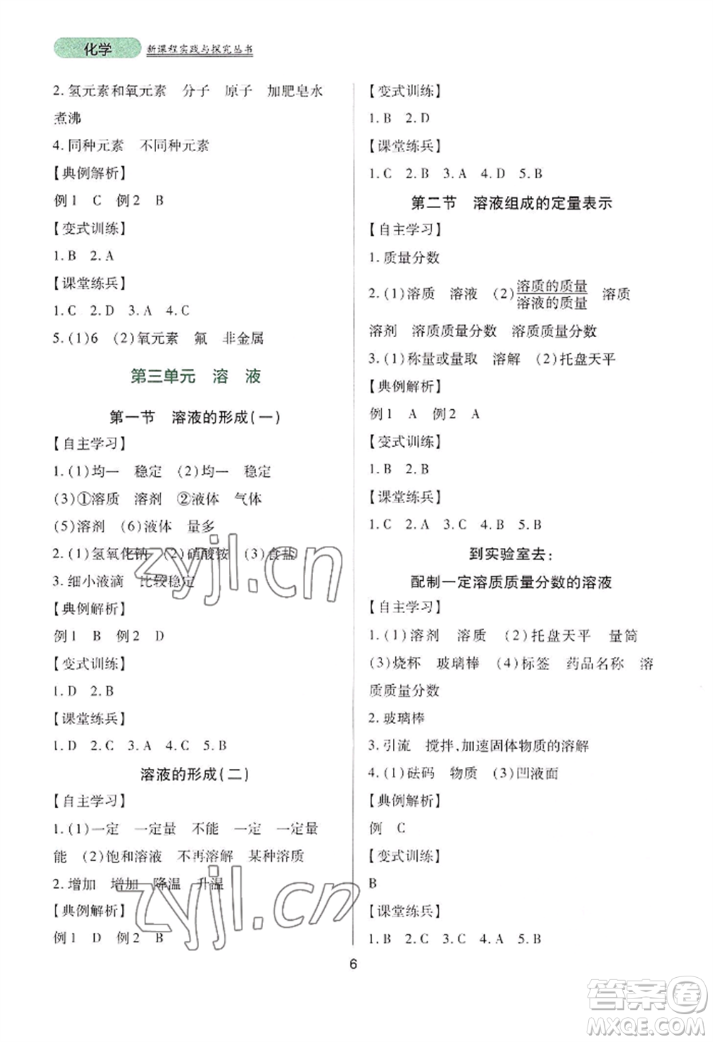 四川教育出版社2022新課程實(shí)踐與探究叢書九年級(jí)上冊(cè)化學(xué)山東教育版參考答案