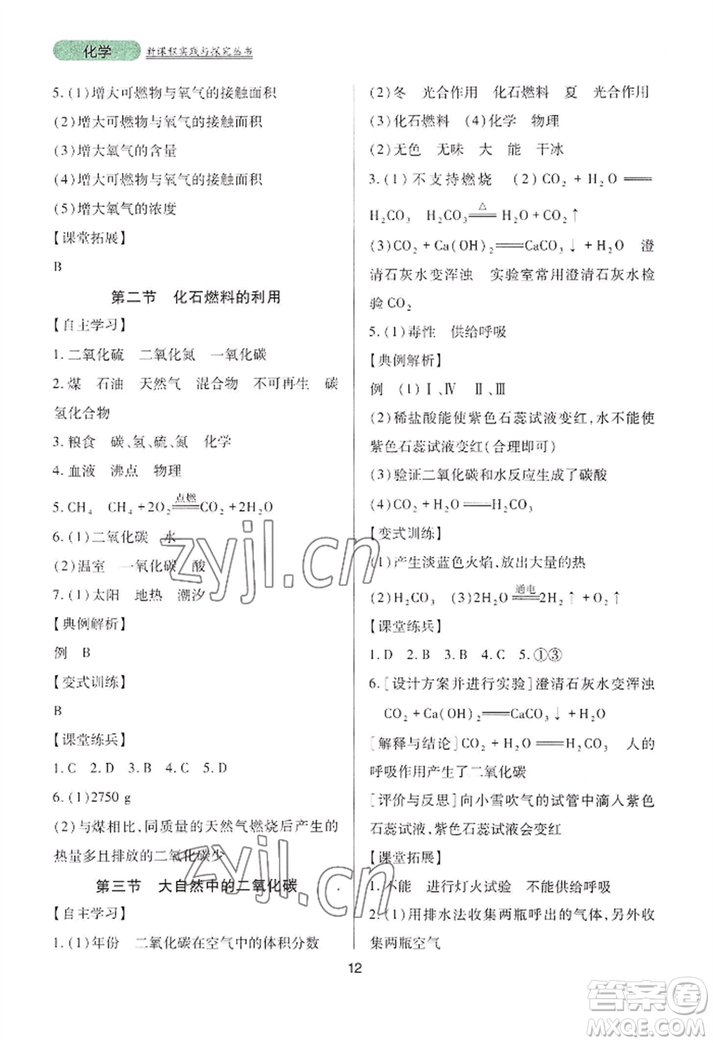 四川教育出版社2022新課程實(shí)踐與探究叢書九年級(jí)上冊(cè)化學(xué)山東教育版參考答案