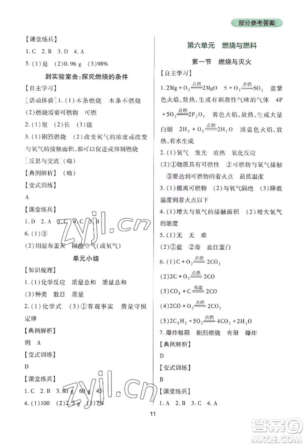 四川教育出版社2022新課程實(shí)踐與探究叢書九年級(jí)上冊(cè)化學(xué)山東教育版參考答案