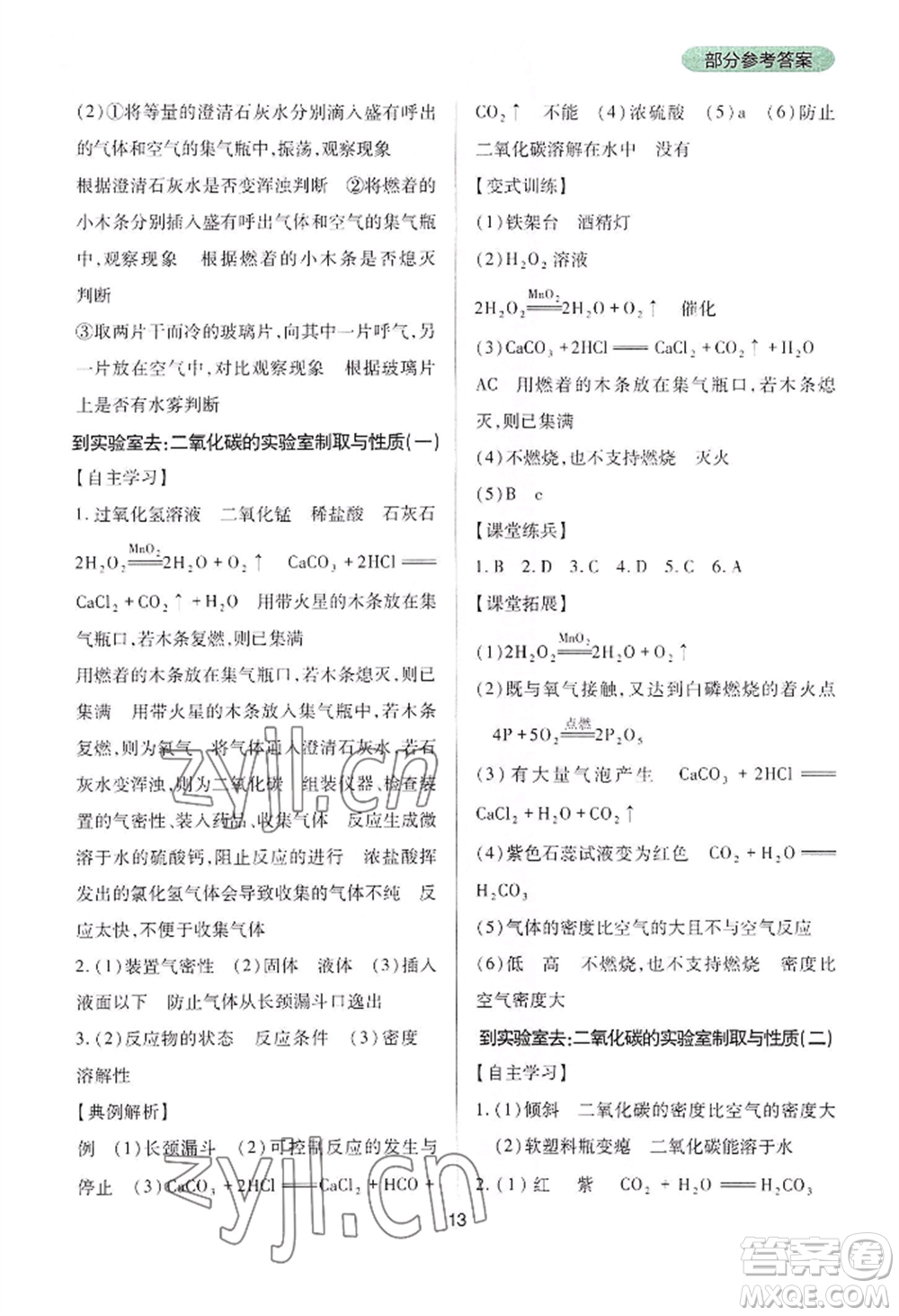 四川教育出版社2022新課程實(shí)踐與探究叢書九年級(jí)上冊(cè)化學(xué)山東教育版參考答案