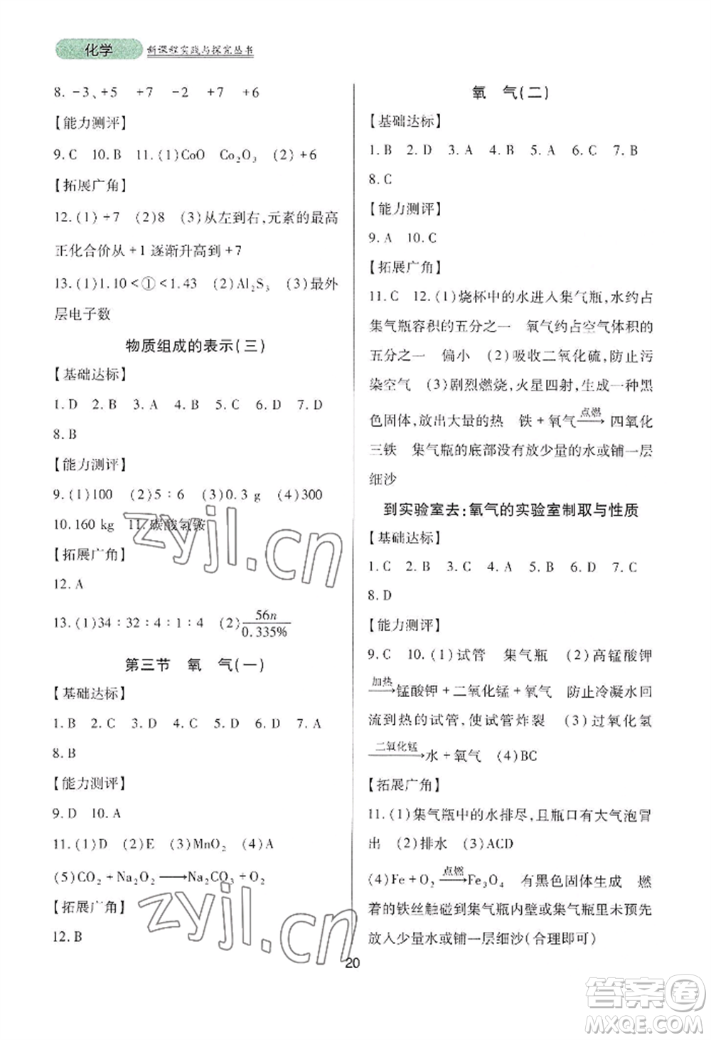 四川教育出版社2022新課程實(shí)踐與探究叢書九年級(jí)上冊(cè)化學(xué)山東教育版參考答案