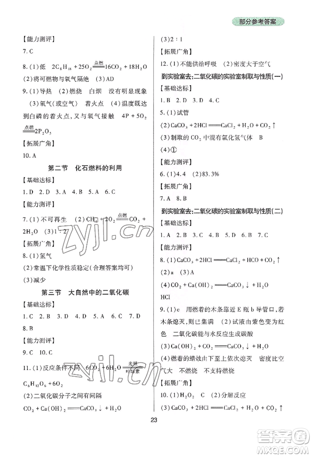 四川教育出版社2022新課程實(shí)踐與探究叢書九年級(jí)上冊(cè)化學(xué)山東教育版參考答案