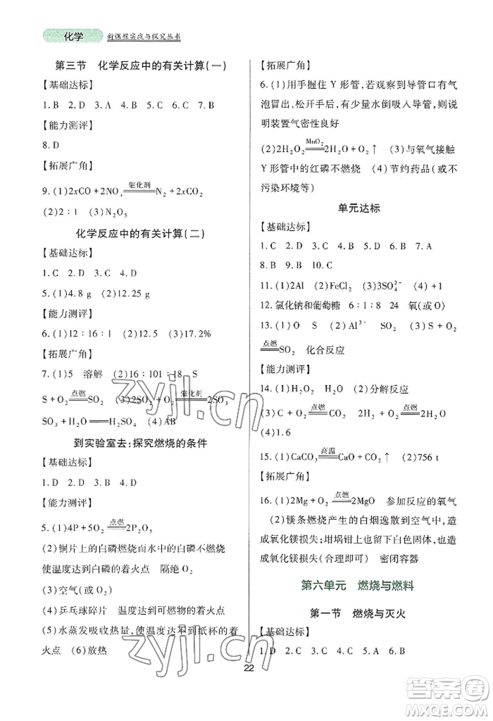四川教育出版社2022新課程實(shí)踐與探究叢書九年級(jí)上冊(cè)化學(xué)山東教育版參考答案