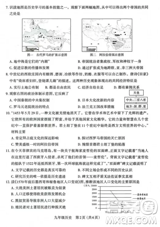 太原市2022-2023學(xué)年第一學(xué)期九年級(jí)期中質(zhì)量檢測(cè)歷史試卷答案