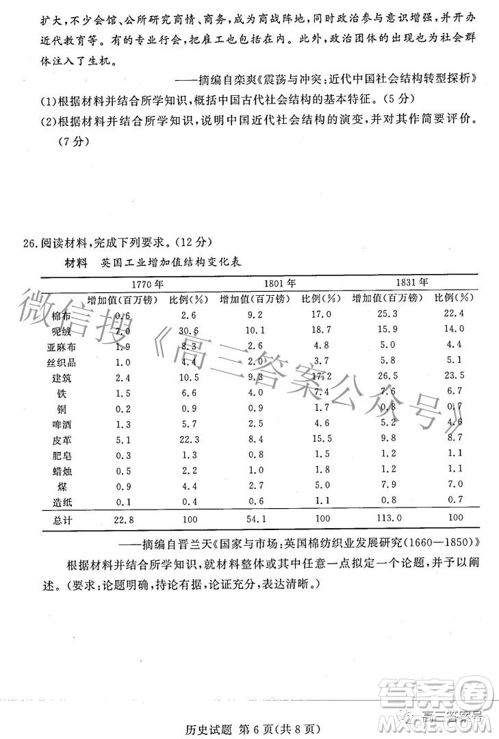 湘豫名校聯(lián)考2022年11月高三一輪復(fù)習(xí)診斷考試二歷史試卷答案