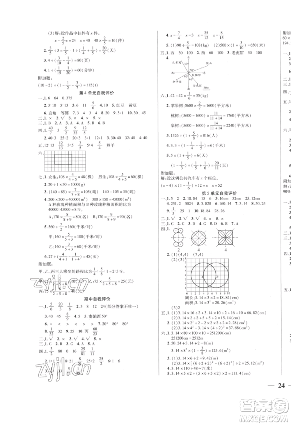 陽(yáng)光出版社2022激活思維智能訓(xùn)練六年級(jí)上冊(cè)數(shù)學(xué)人教版參考答案