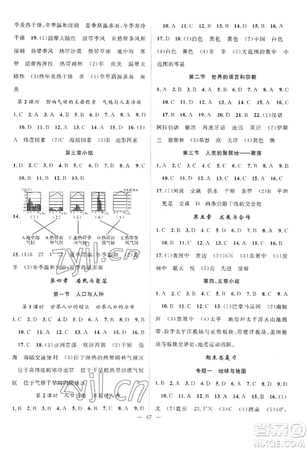 長江少年兒童出版社2022優(yōu)質(zhì)課堂導(dǎo)學(xué)案B自主作業(yè)七年級(jí)上冊(cè)地理人教版參考答案