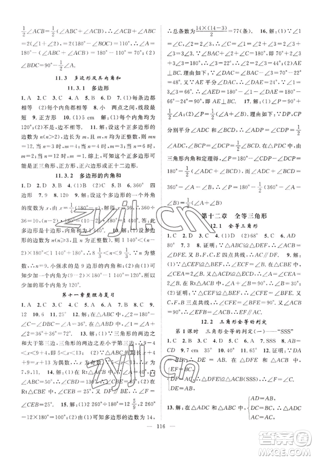 長(zhǎng)江少年兒童出版社2022優(yōu)質(zhì)課堂導(dǎo)學(xué)案B自主作業(yè)八年級(jí)上冊(cè)數(shù)學(xué)人教版參考答案