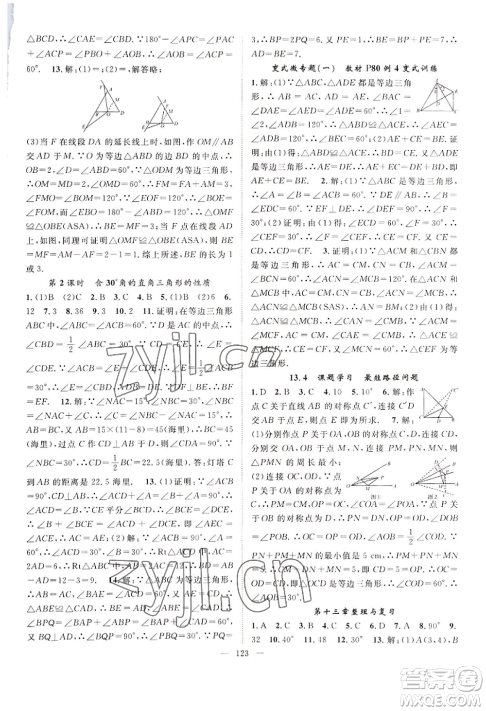 長(zhǎng)江少年兒童出版社2022優(yōu)質(zhì)課堂導(dǎo)學(xué)案B自主作業(yè)八年級(jí)上冊(cè)數(shù)學(xué)人教版參考答案