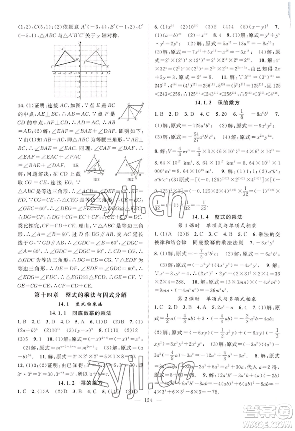 長(zhǎng)江少年兒童出版社2022優(yōu)質(zhì)課堂導(dǎo)學(xué)案B自主作業(yè)八年級(jí)上冊(cè)數(shù)學(xué)人教版參考答案