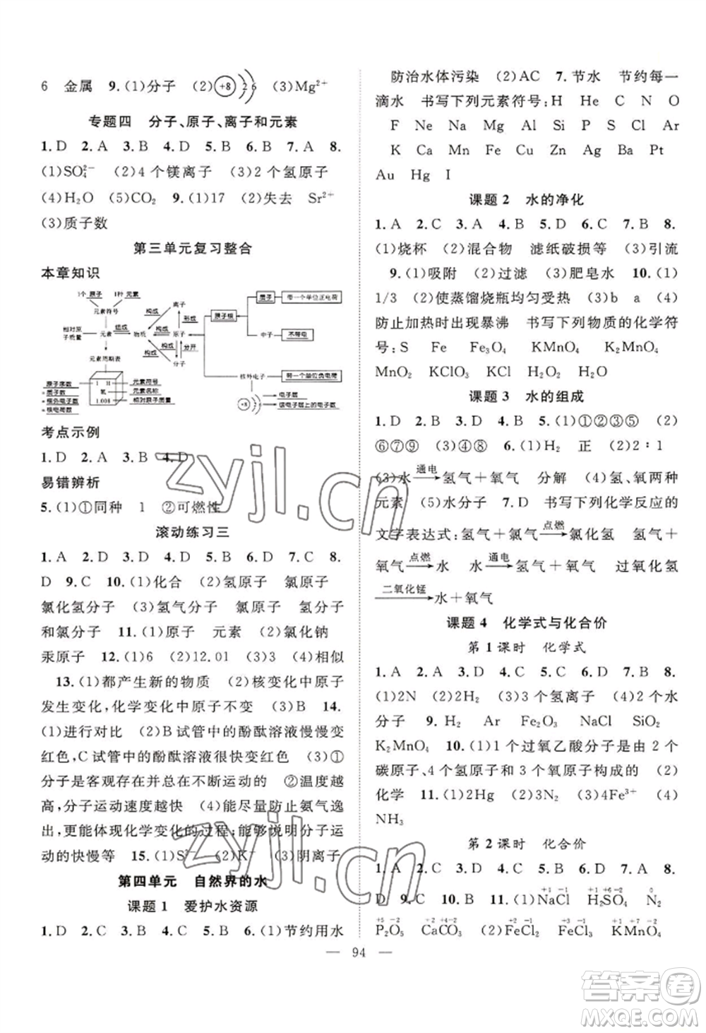 長江少年兒童出版社2022優(yōu)質(zhì)課堂導(dǎo)學(xué)案B自主作業(yè)九年級(jí)上冊(cè)化學(xué)人教版參考答案