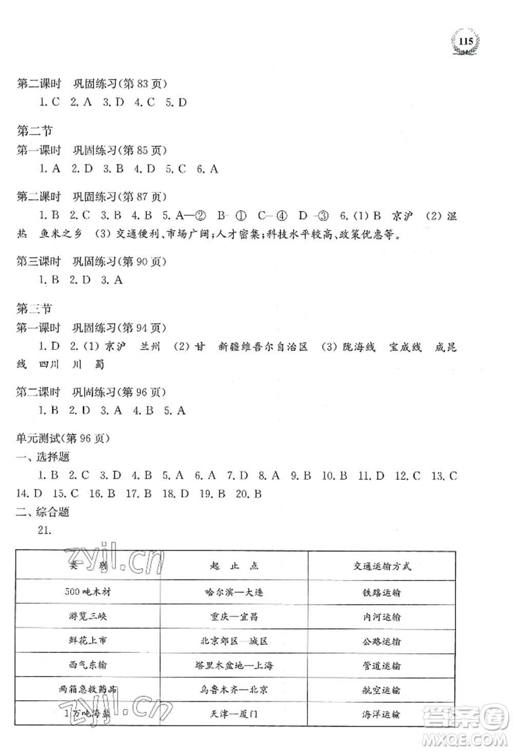 上?？茖W(xué)技術(shù)出版社2022探究與訓(xùn)練八年級上冊地理通用版參考答案