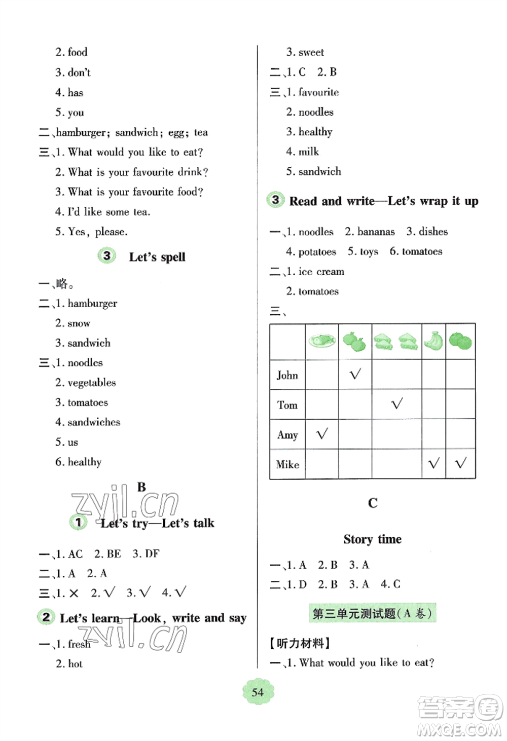 青島出版社2022新課堂學習與探究五年級上冊英語人教版參考答案