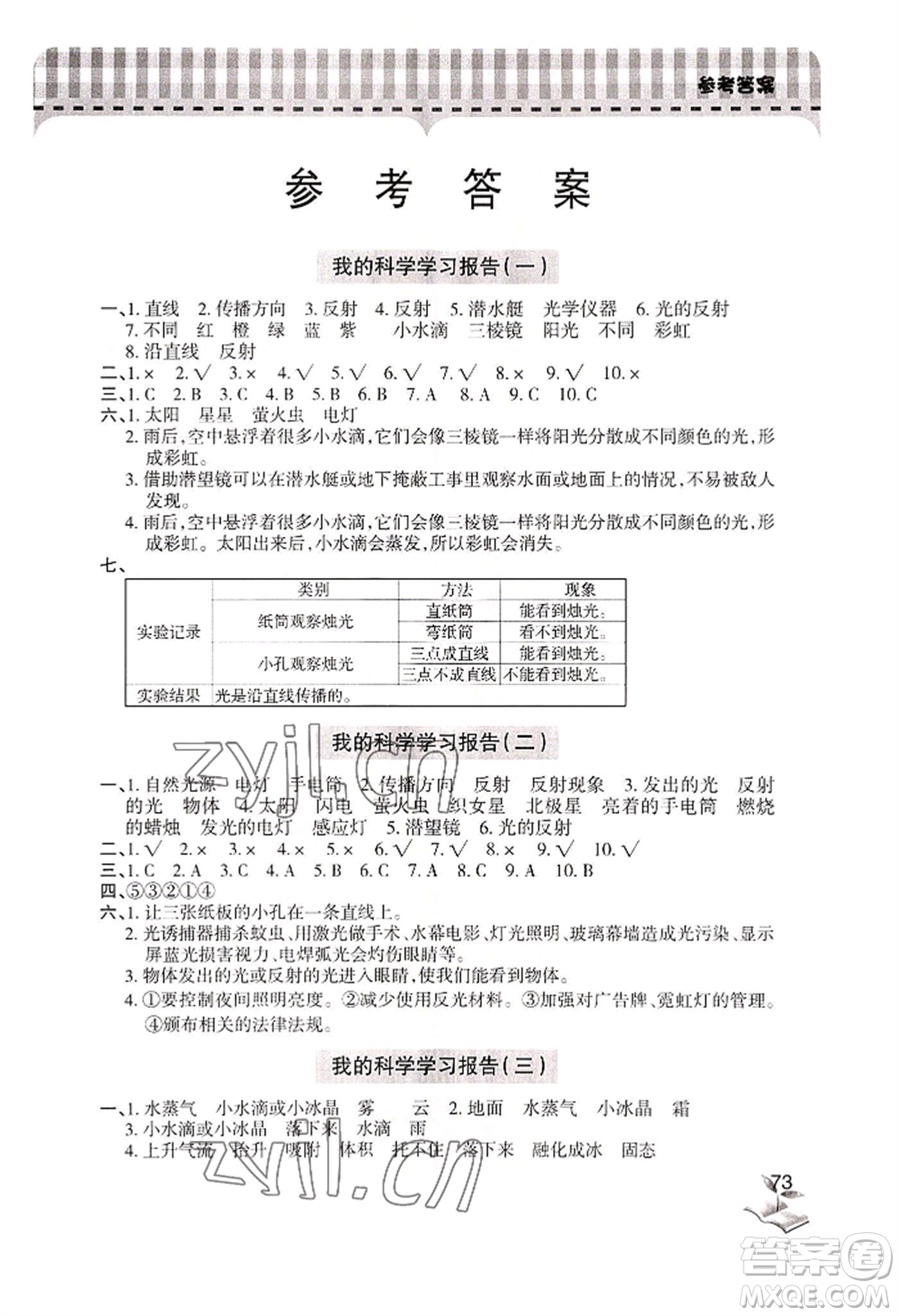 青島出版社2022新課堂學(xué)習(xí)與探究五年級上冊科學(xué)人教版參考答案