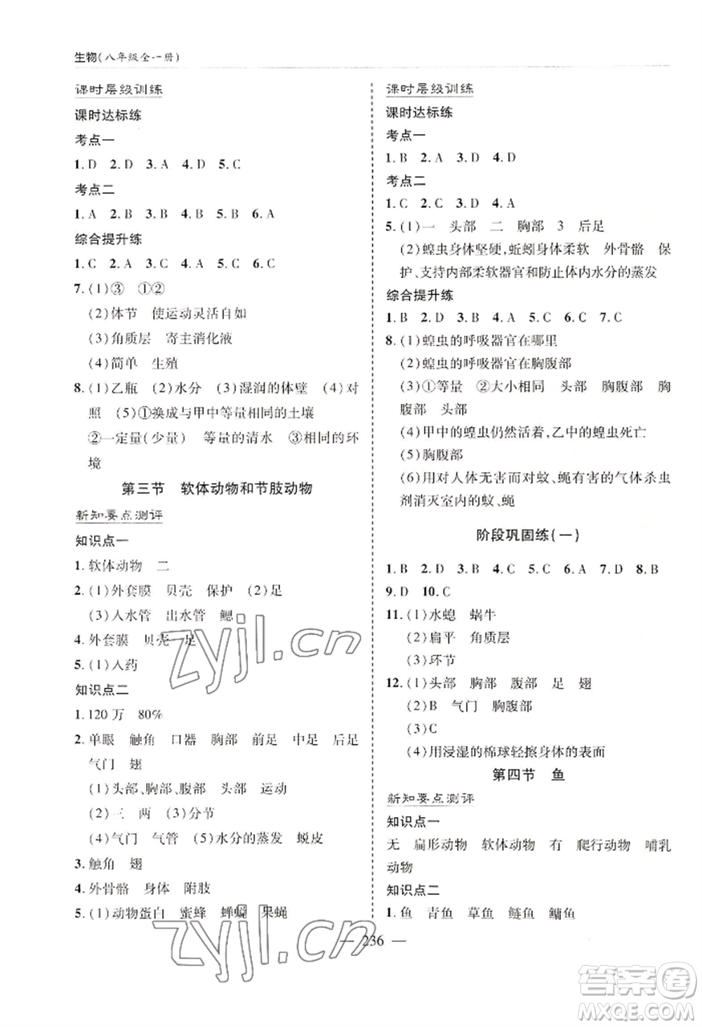 青島出版社2022新課堂學(xué)習(xí)與探究八年級生物人教版參考答案