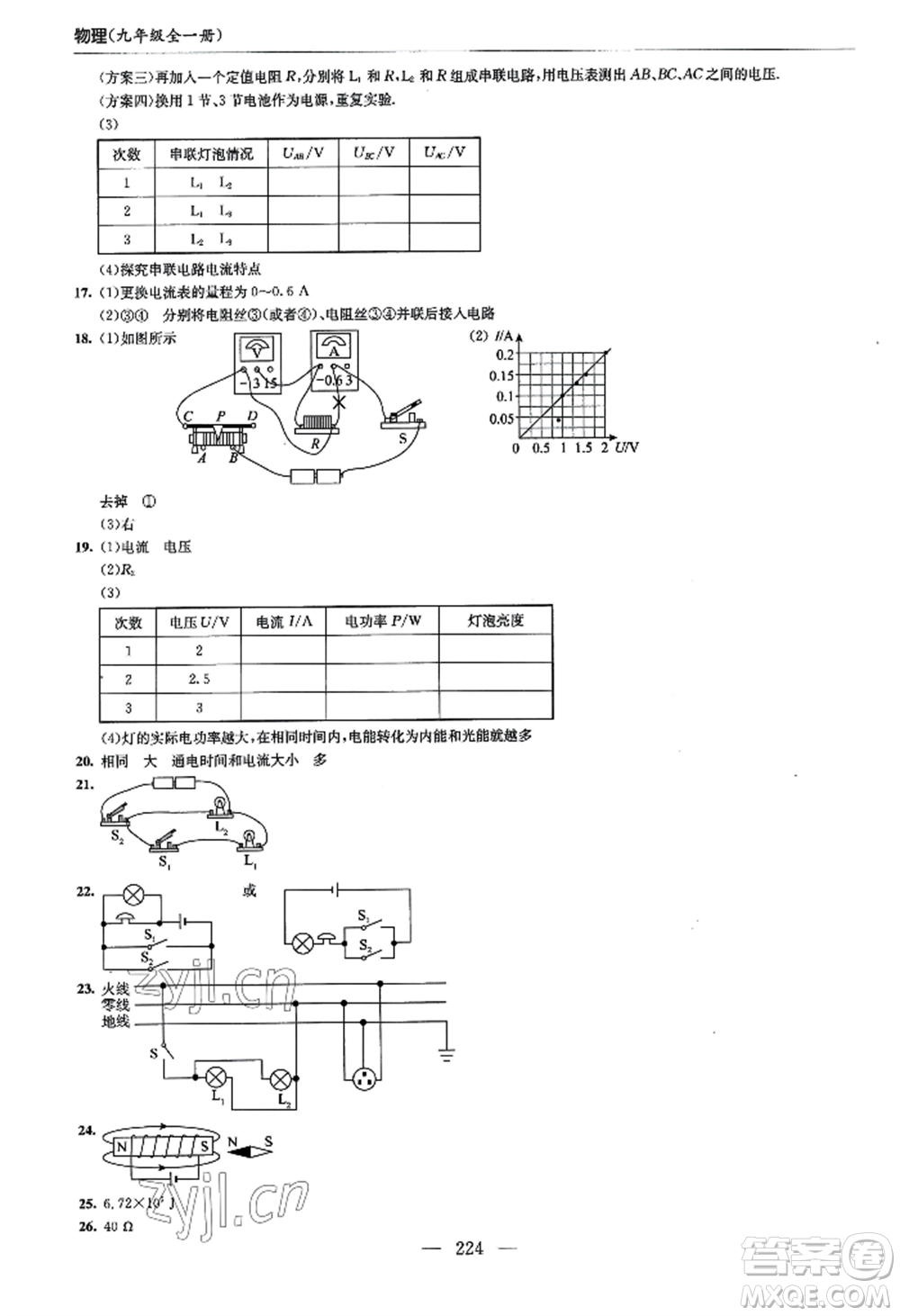 青島出版社2022新課堂學(xué)習(xí)與探究九年級(jí)物理人教版參考答案