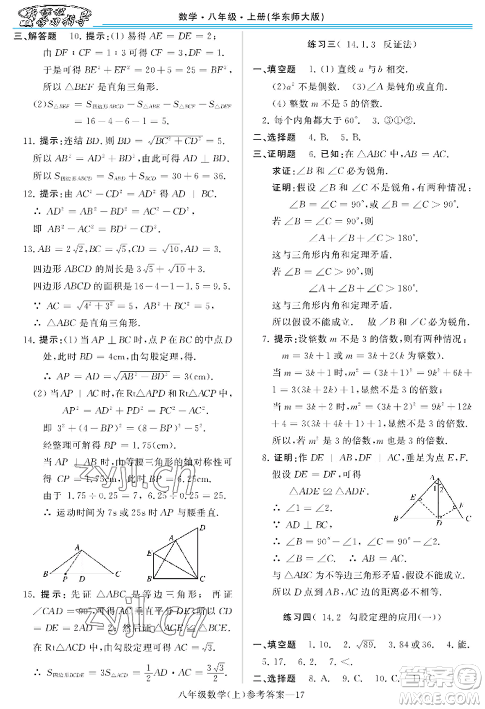 河南大學(xué)出版社2022新課程學(xué)習(xí)指導(dǎo)八年級上冊數(shù)學(xué)華東師大版參考答案