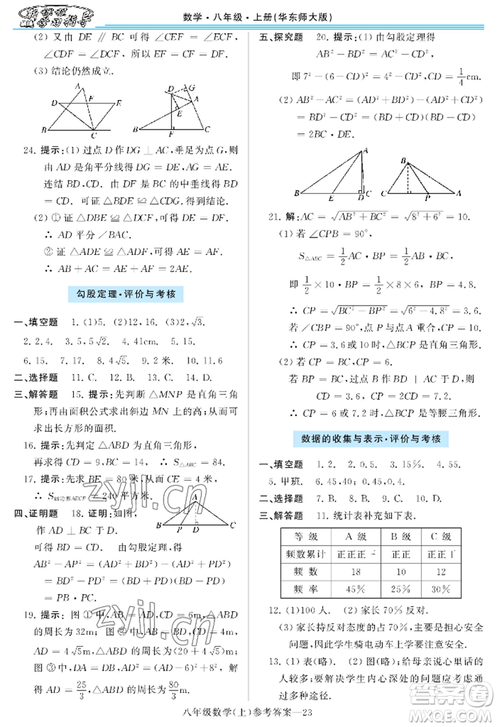 河南大學(xué)出版社2022新課程學(xué)習(xí)指導(dǎo)八年級上冊數(shù)學(xué)華東師大版參考答案