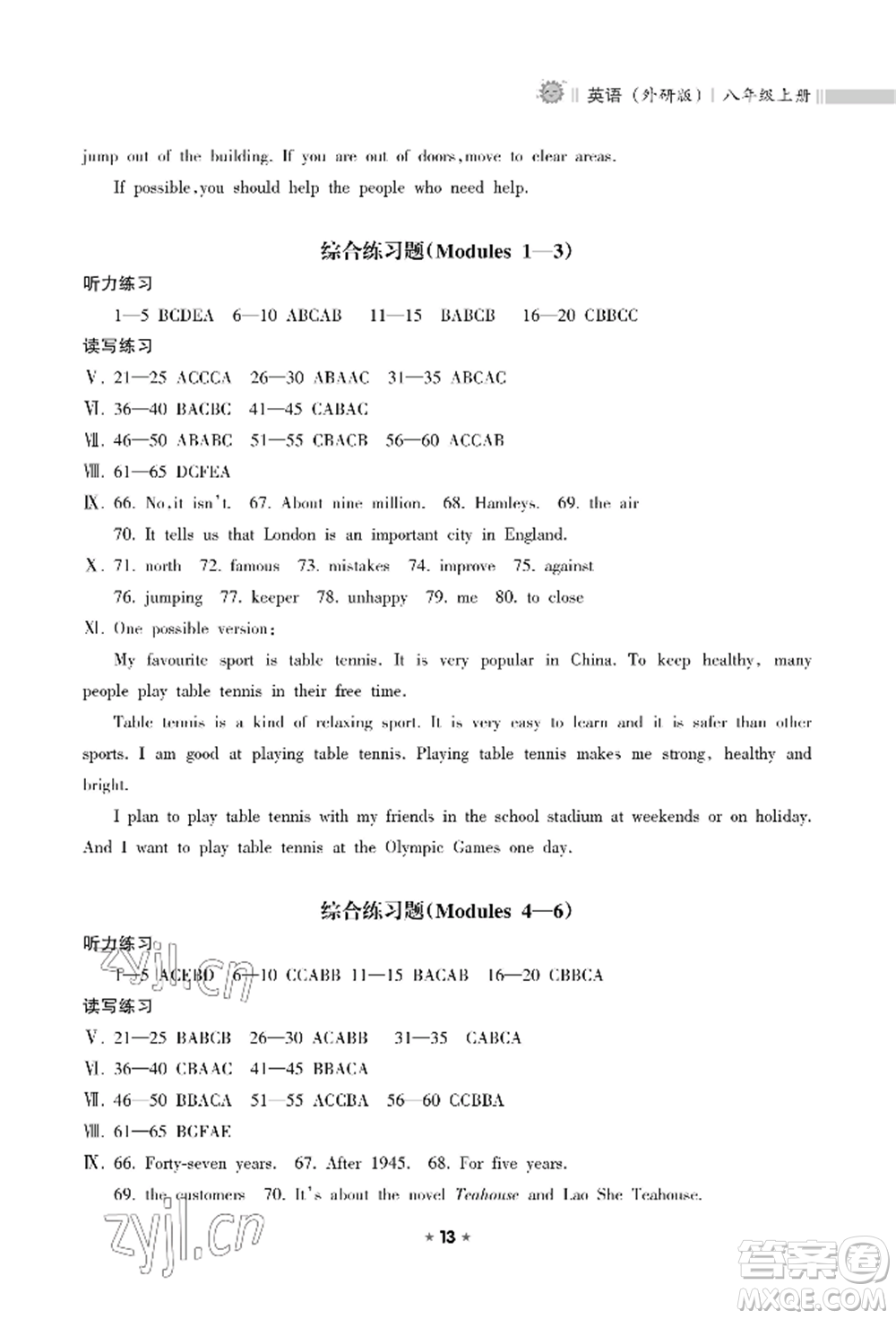 海南出版社2022新課程課堂同步練習(xí)冊(cè)八年級(jí)上冊(cè)英語(yǔ)外研版參考答案