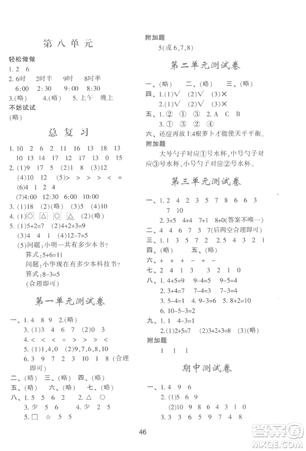 陜西人民教育出版社2022新課程學(xué)習(xí)與評(píng)價(jià)一年級(jí)上冊(cè)數(shù)學(xué)北師大版C版參考答案