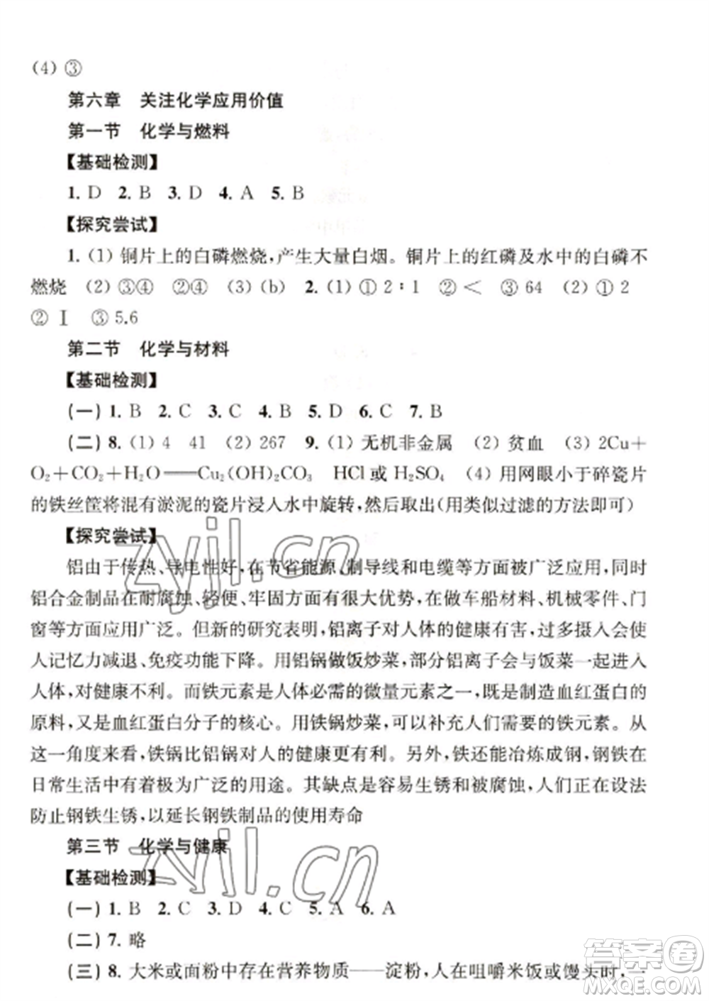 上?？茖W(xué)技術(shù)出版社2022新課程初中學(xué)習(xí)能力自測(cè)叢書化學(xué)人教版參考答案