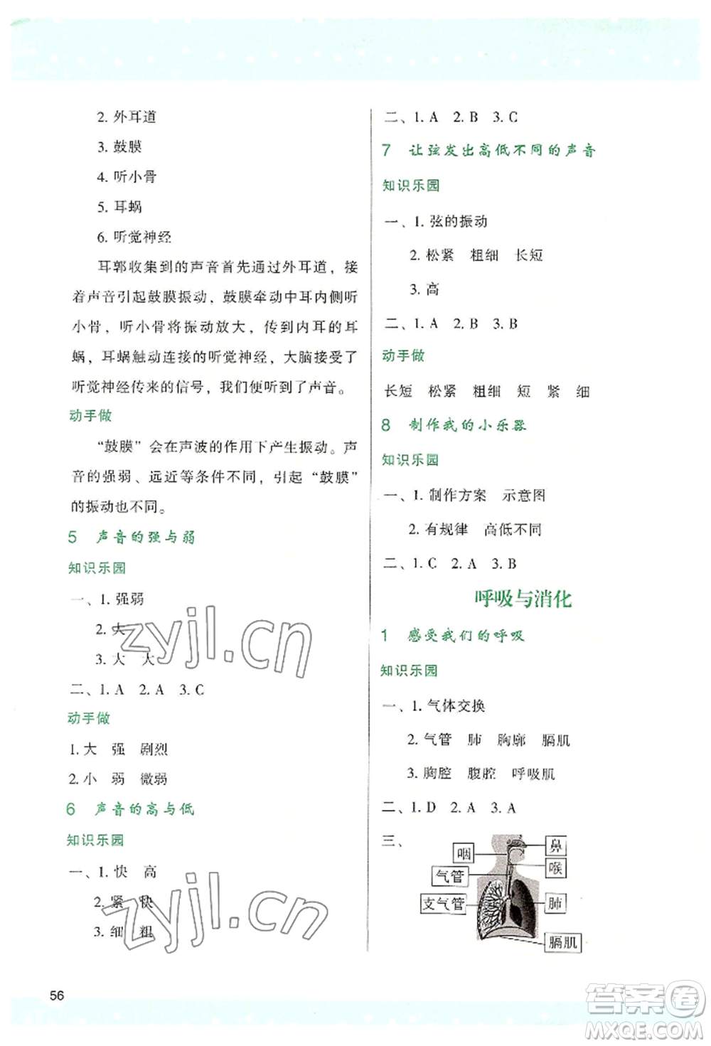 陜西人民教育出版社2022新課程學(xué)習(xí)與評(píng)價(jià)四年級(jí)上冊(cè)科學(xué)教科版參考答案