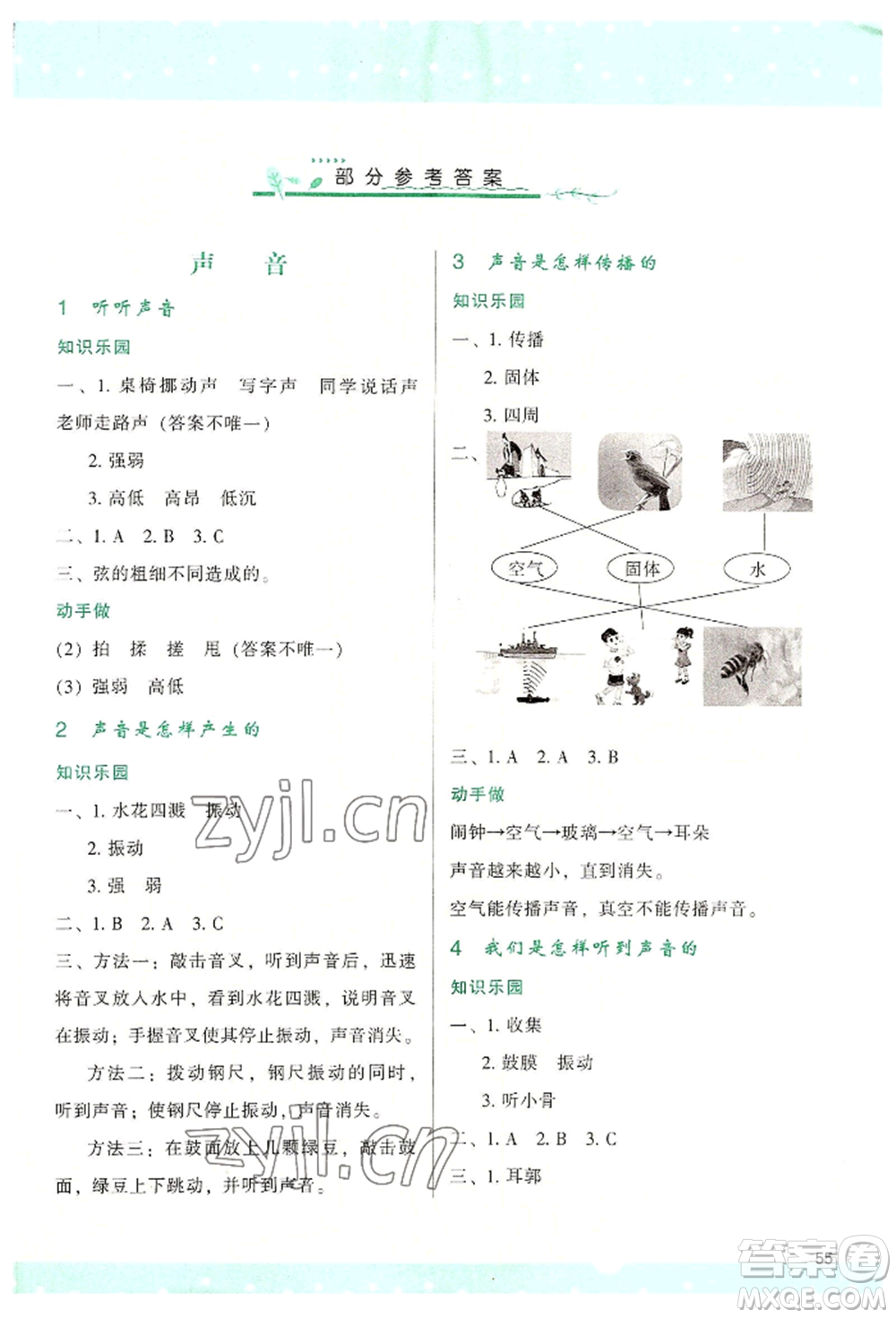 陜西人民教育出版社2022新課程學(xué)習(xí)與評(píng)價(jià)四年級(jí)上冊(cè)科學(xué)教科版參考答案