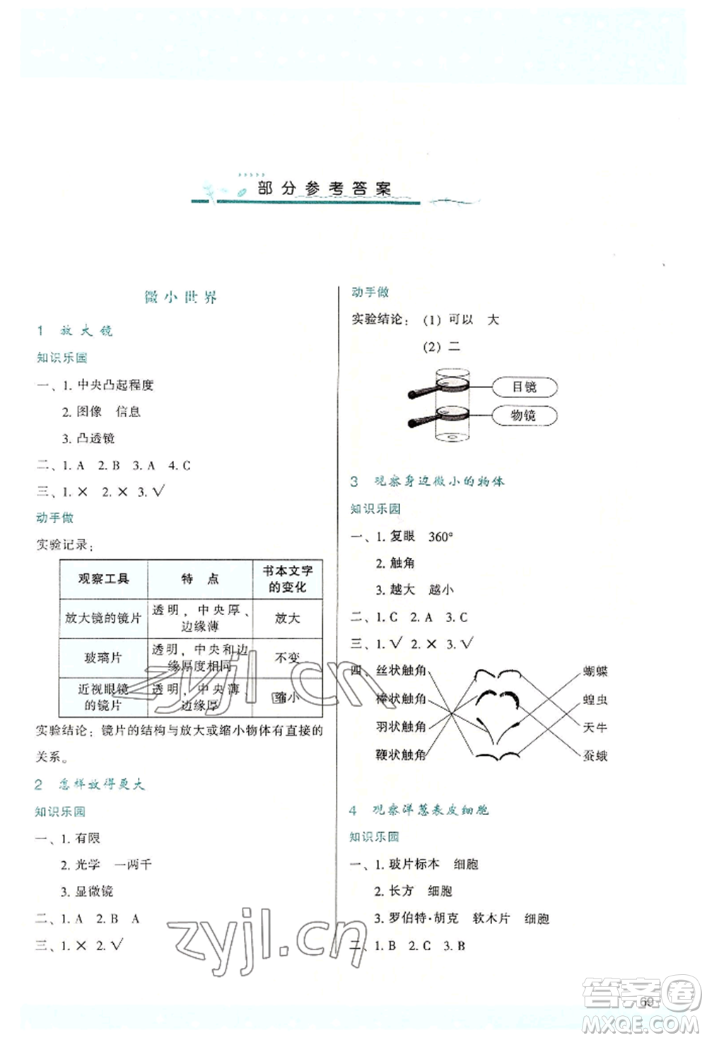 陜西人民教育出版社2022新課程學(xué)習(xí)與評(píng)價(jià)六年級(jí)上冊(cè)科學(xué)教科版參考答案